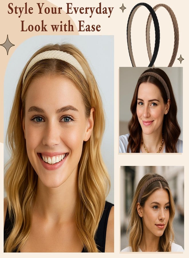 Ceemiaa Thin Knitted Headbands for Women - Solid Color Non-Slip Hair Bands, Stylish Accessories for Girls（4-Pack ） - Image 5